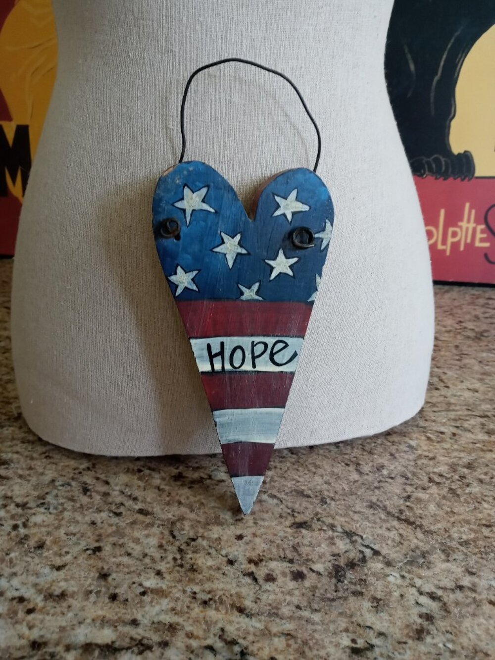 Patriotic Stars and Stripes Wood Hanging Heart